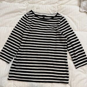 Talbots Sequin Stripe Sweater Large Black White